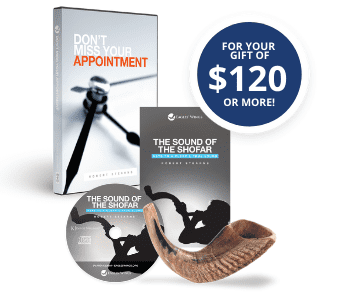 Don’t Miss Your Appointment CD/DVD/Digital Download teaching, Sound of the Shofar CD teaching and Study Guide, 8-10” ram horn